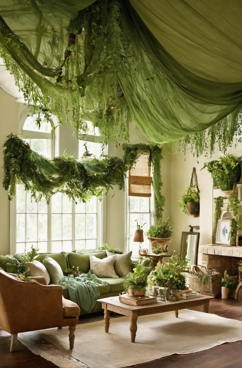 00142-transform the living room into an enchanted forest by hanging sheer, green fabric from the ceiling to create a canopy effect, ad.png